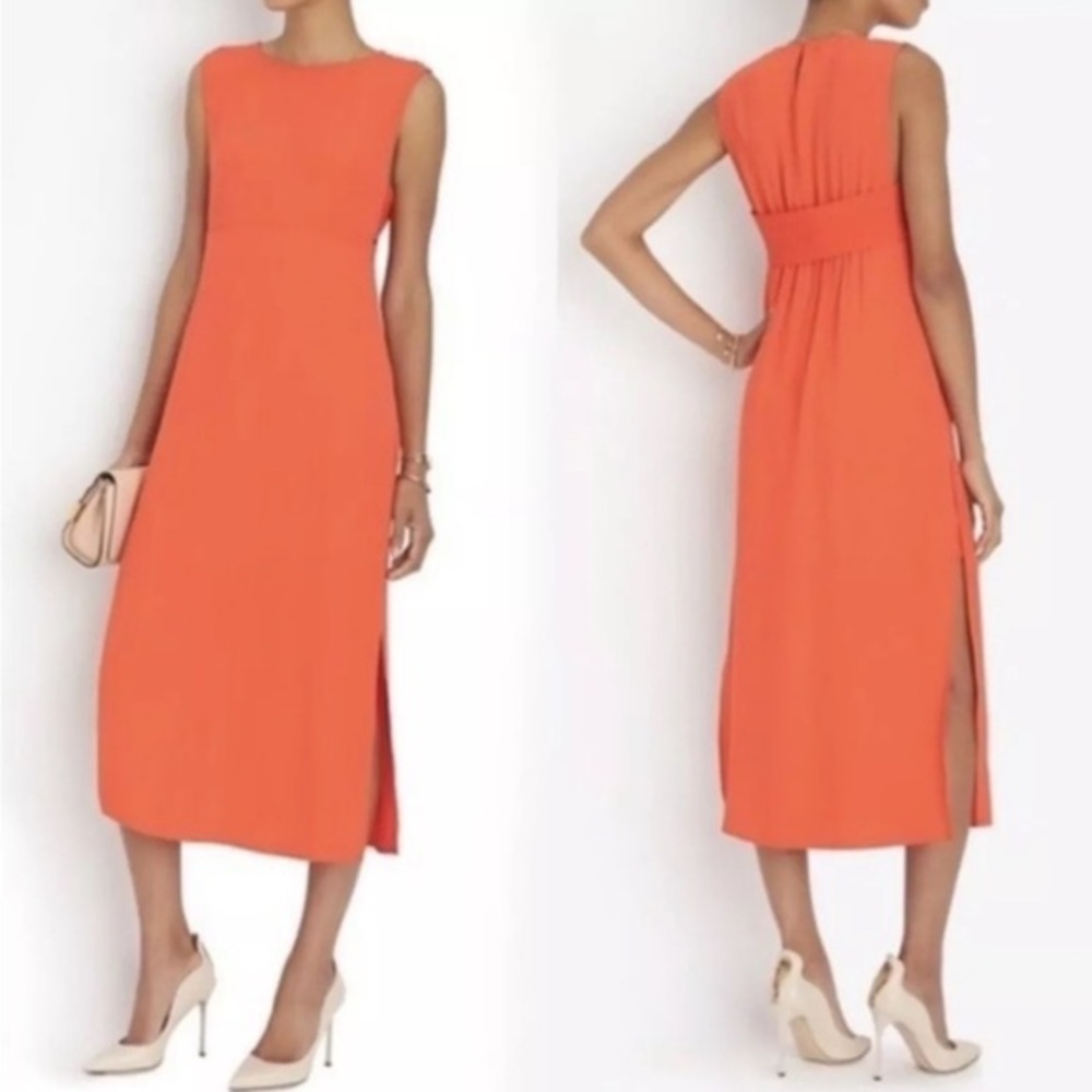 A.L.C. Sleeveless Silk Lowry Slit Midi Dress Tangerine Orange
